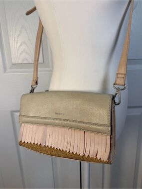 Pixie Mood Beige and Light Pink Fringe Convertible Crossbody
